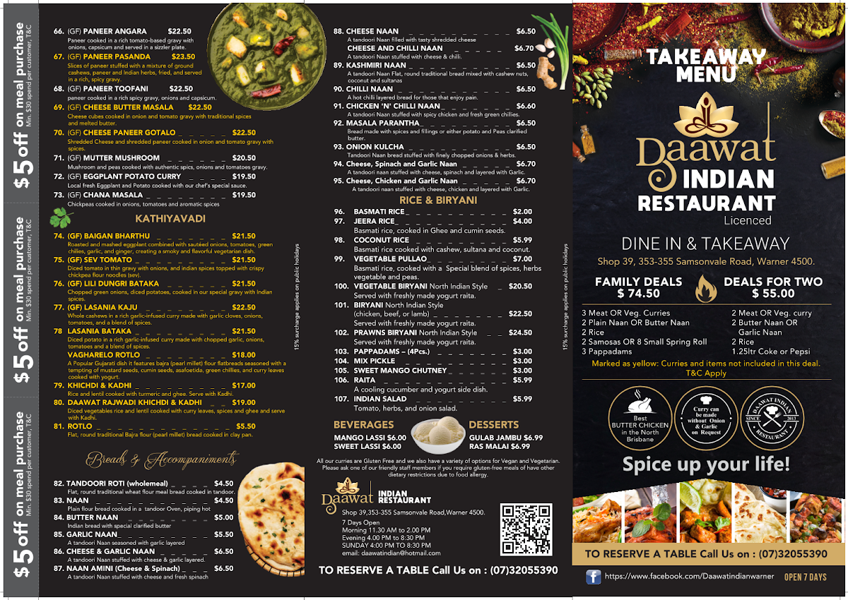 Menu, Daawat INDIAN RESTAURANT - KATHIYAWADI (GUJARATI) FOOD
