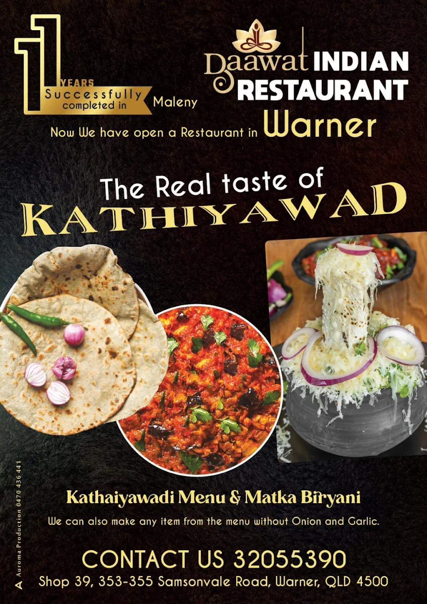 Menu, Daawat INDIAN RESTAURANT - KATHIYAWADI (GUJARATI) FOOD