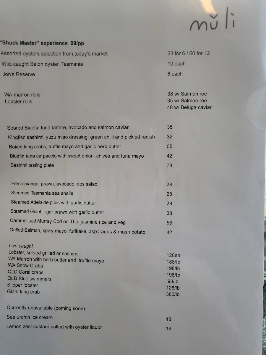 Menu, Muli Melbourne