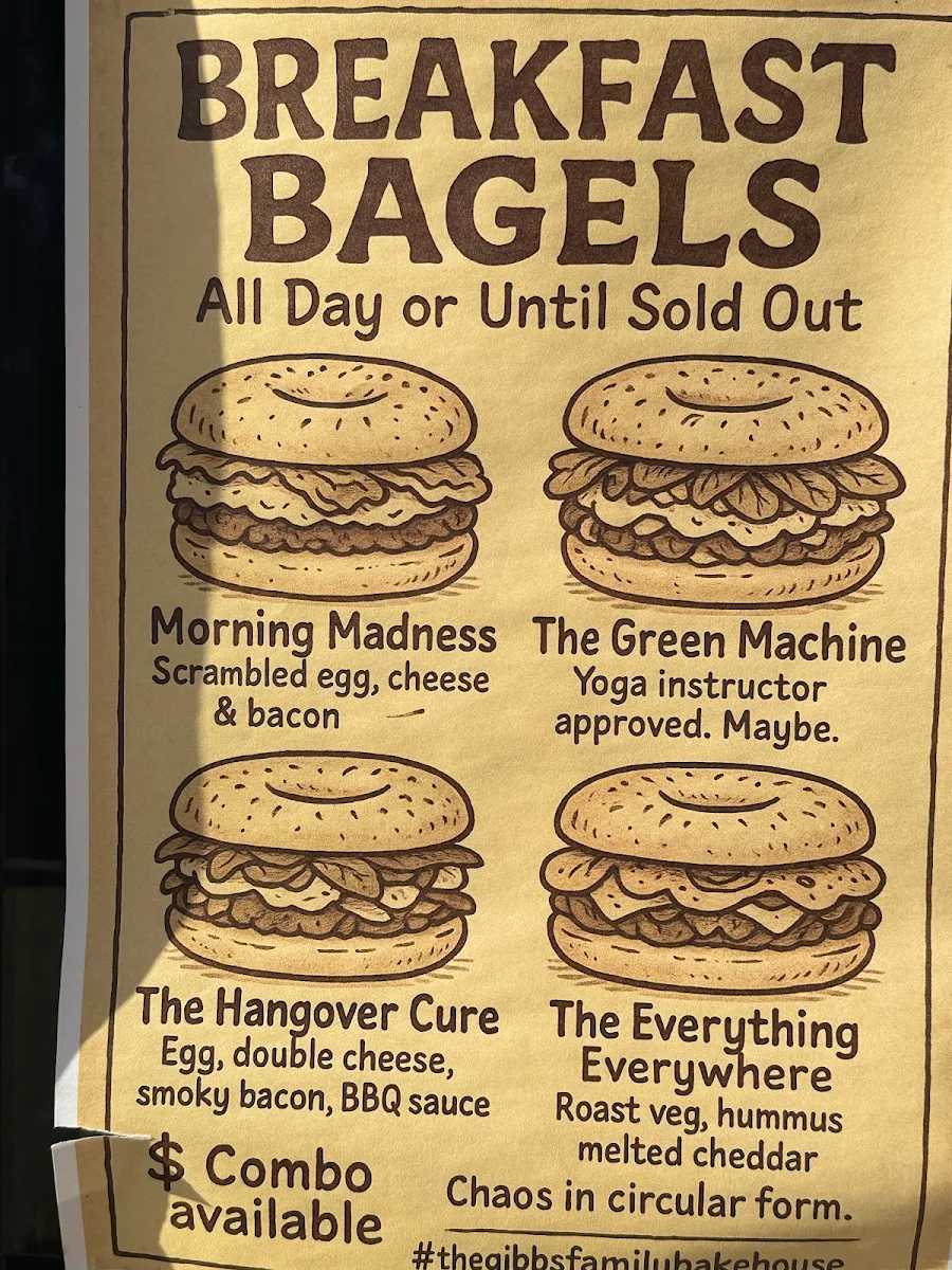 Menu, The Gibbs Family Bakehouse