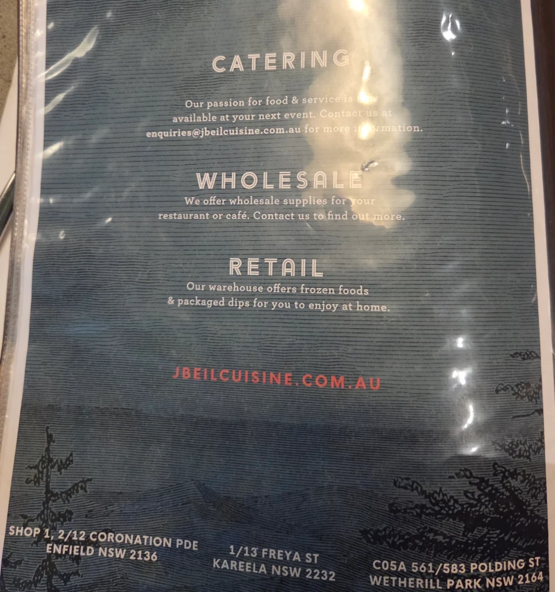 Menu, Jbeil Cuisine Enfield