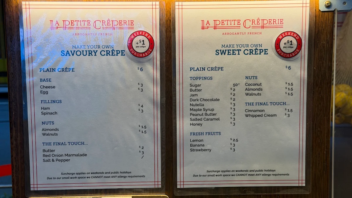 Menu, La Petite Crêperie