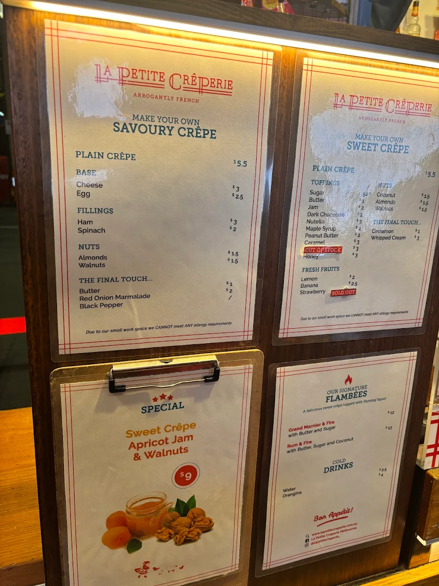 Menu, La Petite Crêperie