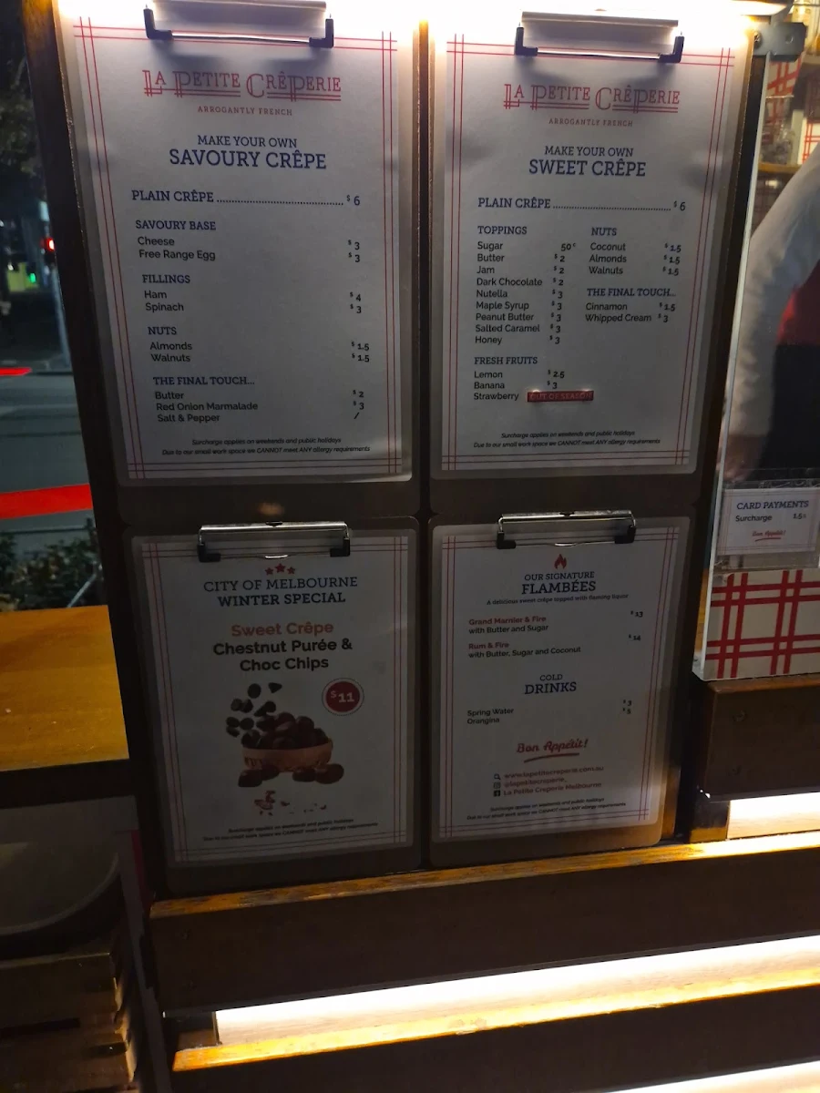 Menu, La Petite Crêperie