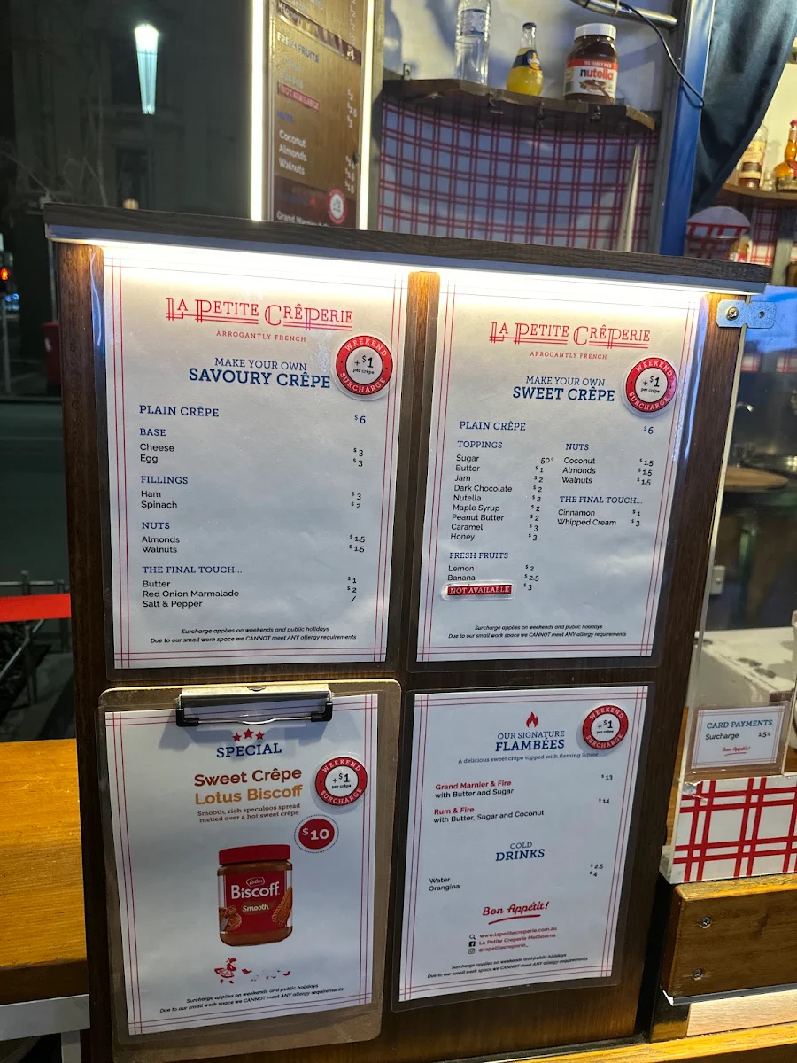 Menu, La Petite Crêperie