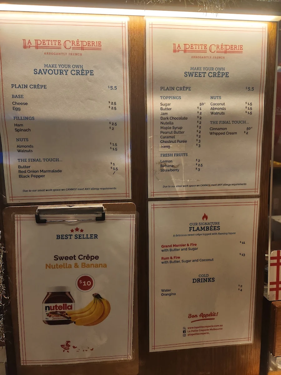 Menu, La Petite Crêperie