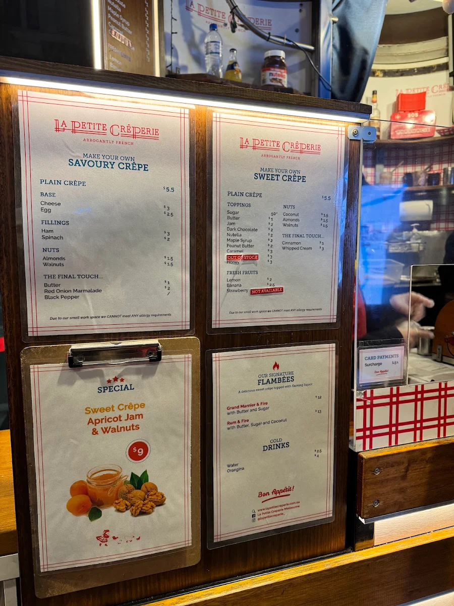 Menu, La Petite Crêperie