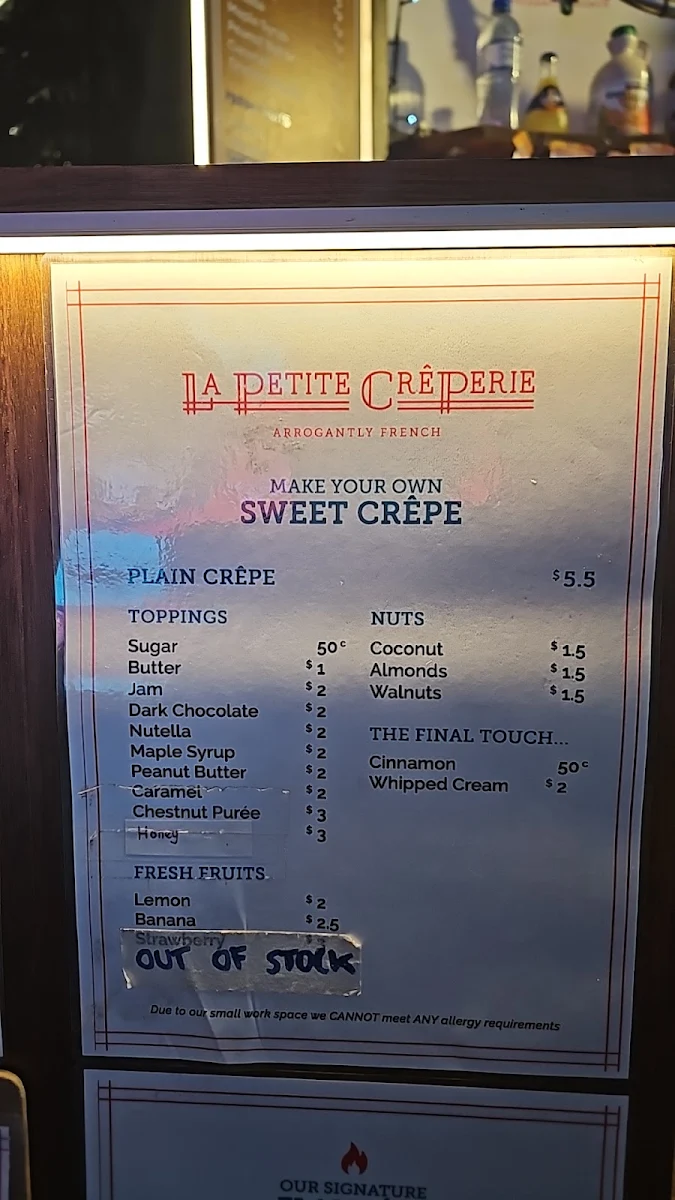Menu, La Petite Crêperie