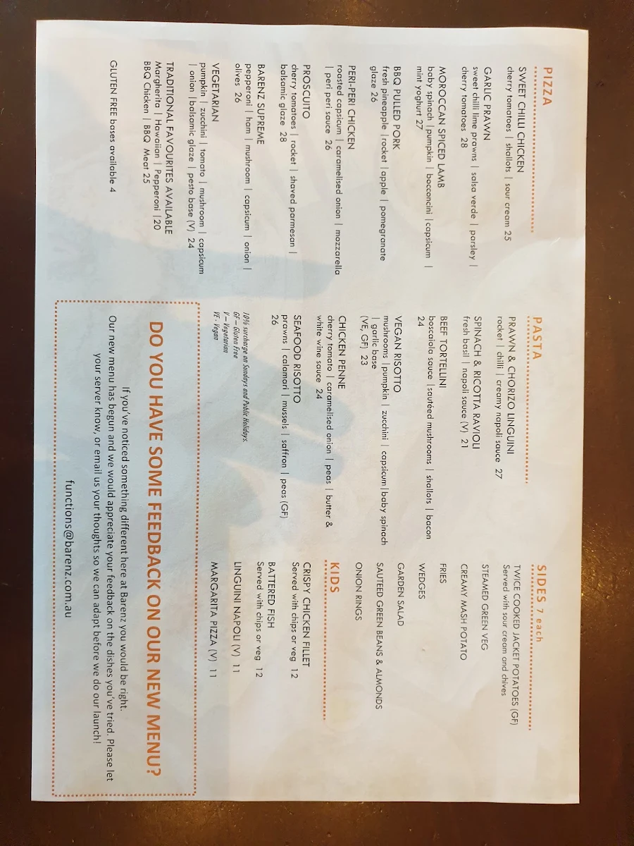 Menu, Barenz