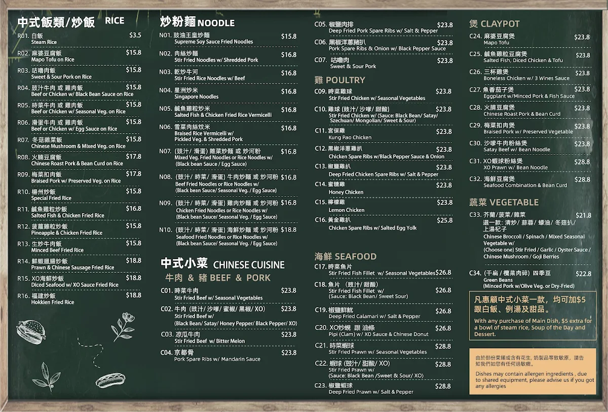 Menu, Fai's Cafe