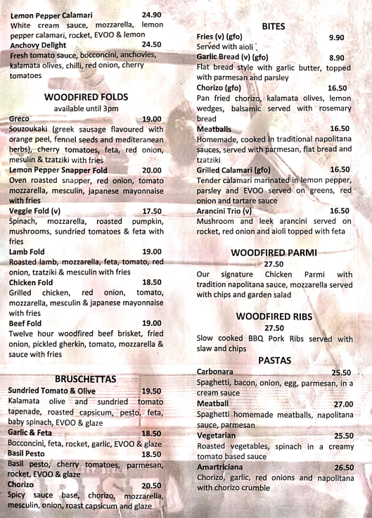 Menu, Rise City Beach