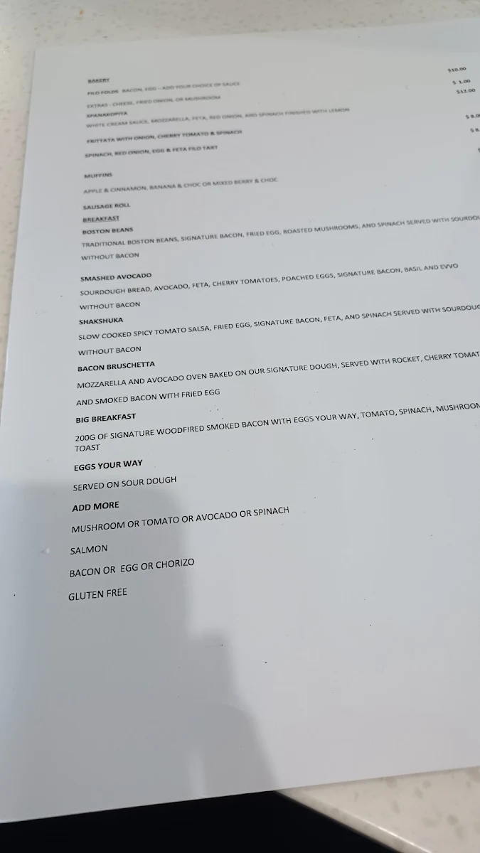 Menu, Rise City Beach