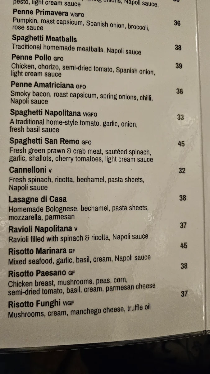 Menu, Marios Italian Restaurant
