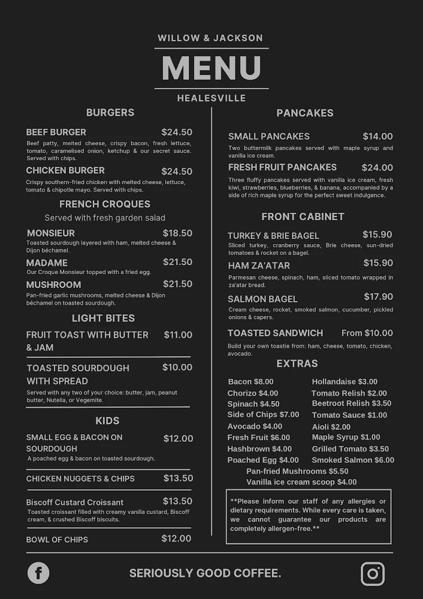 Menu, Willow & Jackson