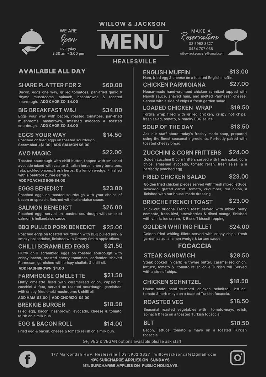 Menu, Willow & Jackson