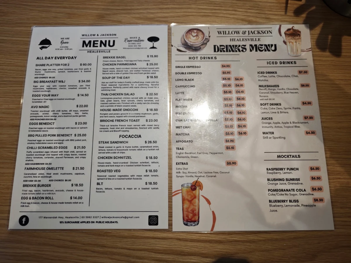 Menu, Willow & Jackson