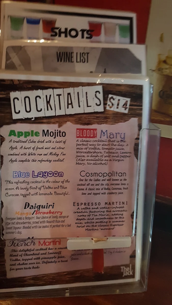Menu, McGinty's Irish Bar