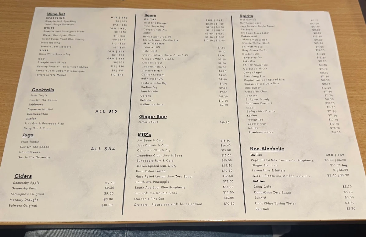 Menu, Whitehorse Inn Hotel