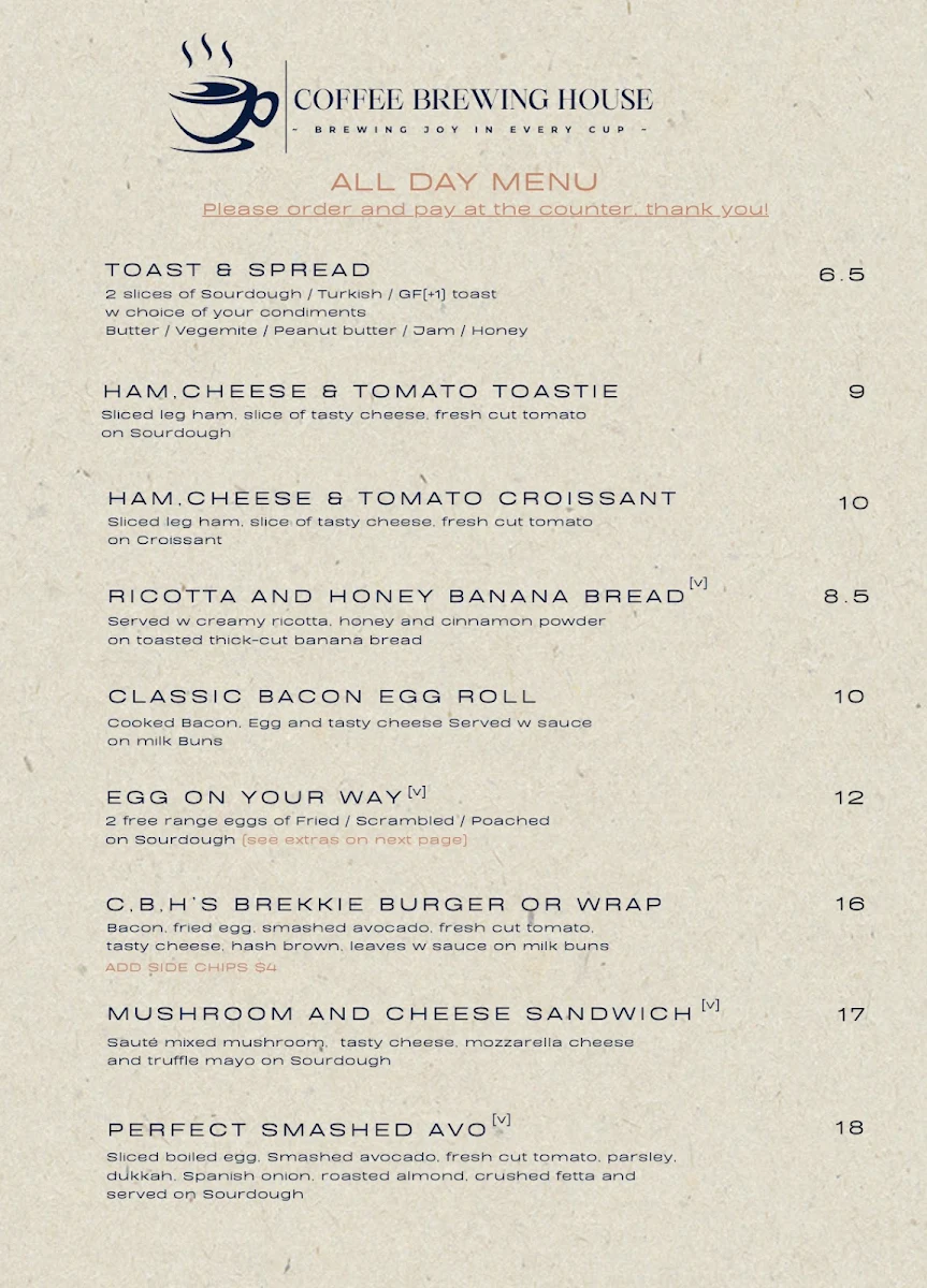 Menu, Cafe Archie’s Lane Cove