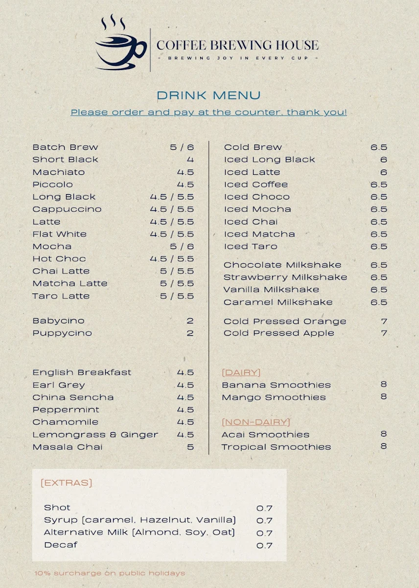 Menu, Cafe Archie’s Lane Cove