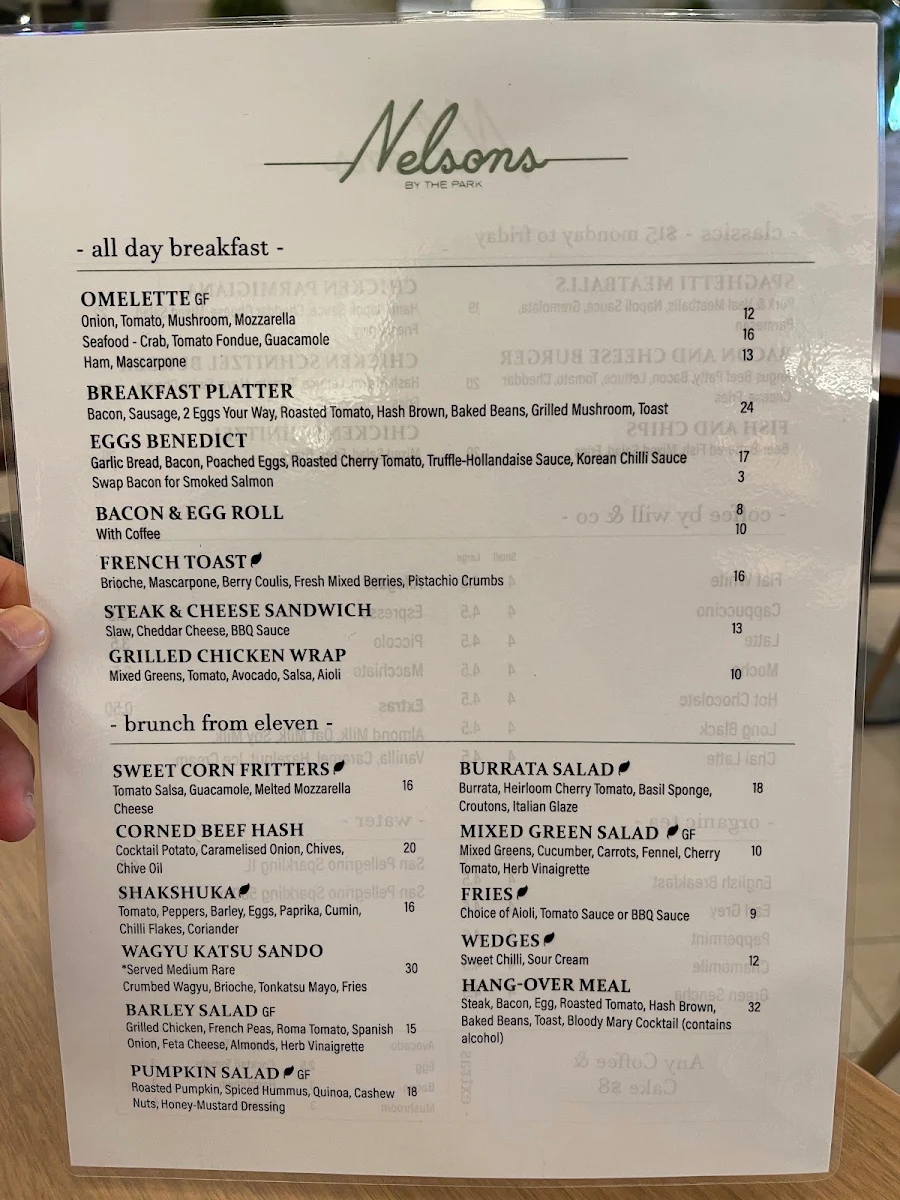 Menu, Nelson’s by the Park Burwood