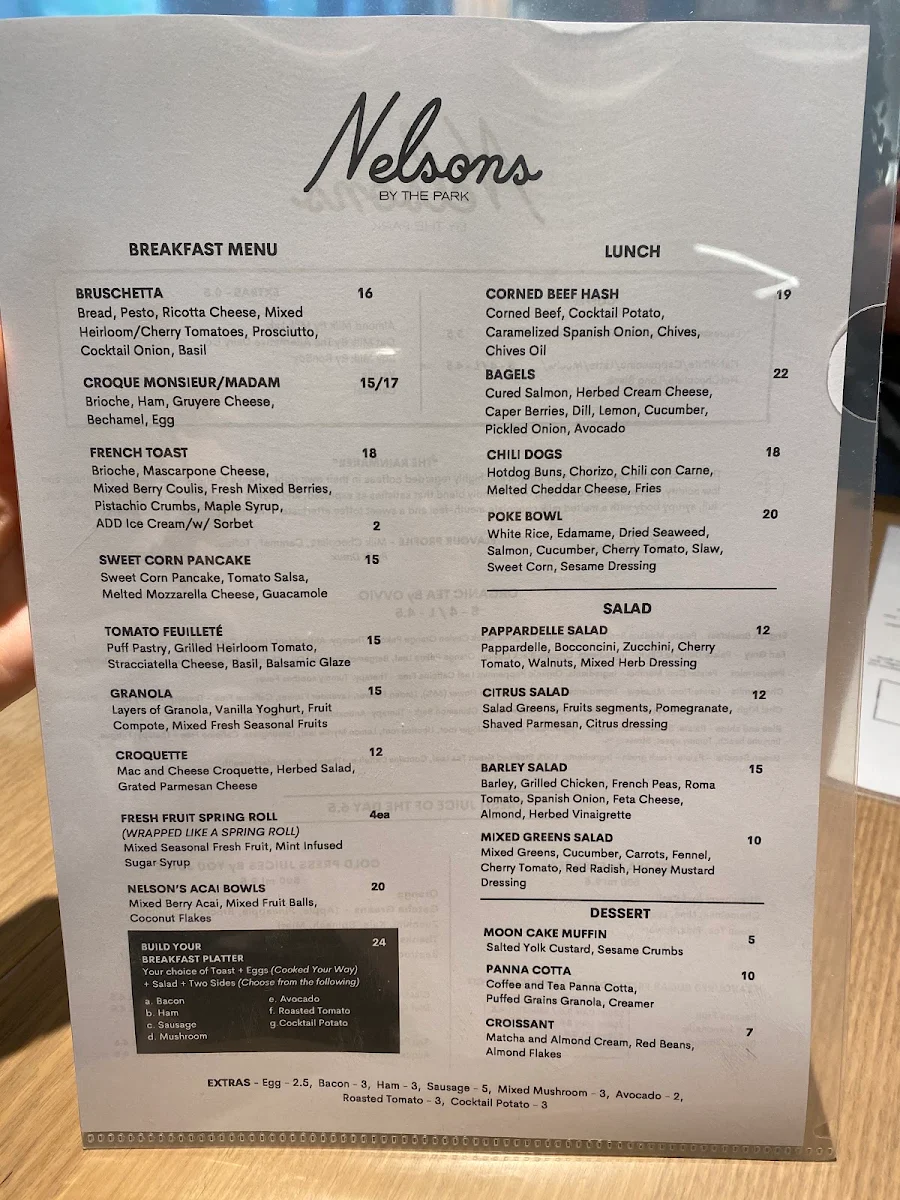 Menu, Nelson’s by the Park Burwood