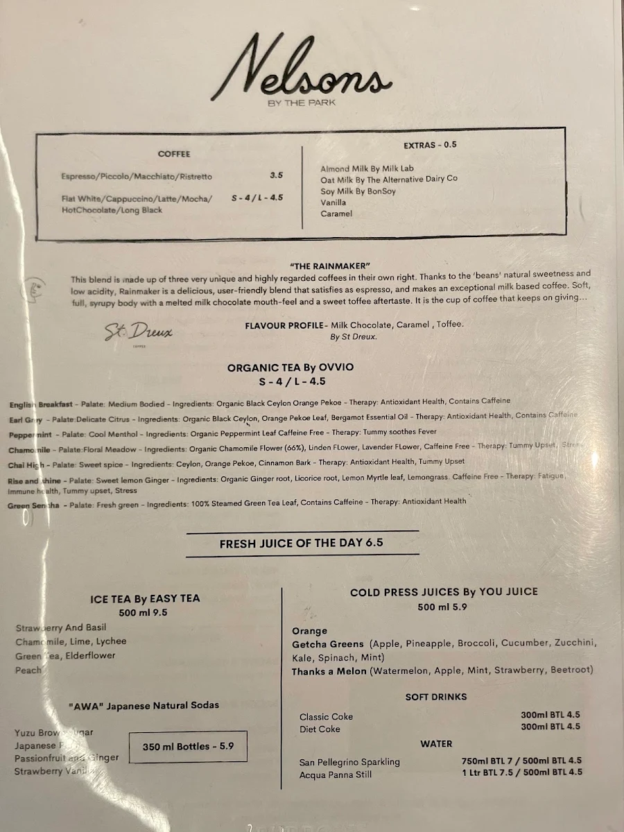 Menu, Nelson’s by the Park Burwood