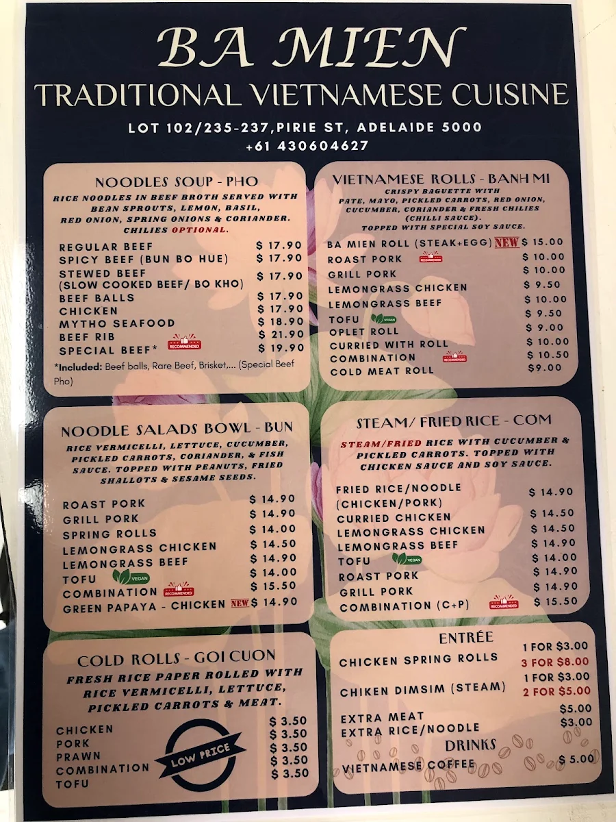 Menu, Ba Mien
