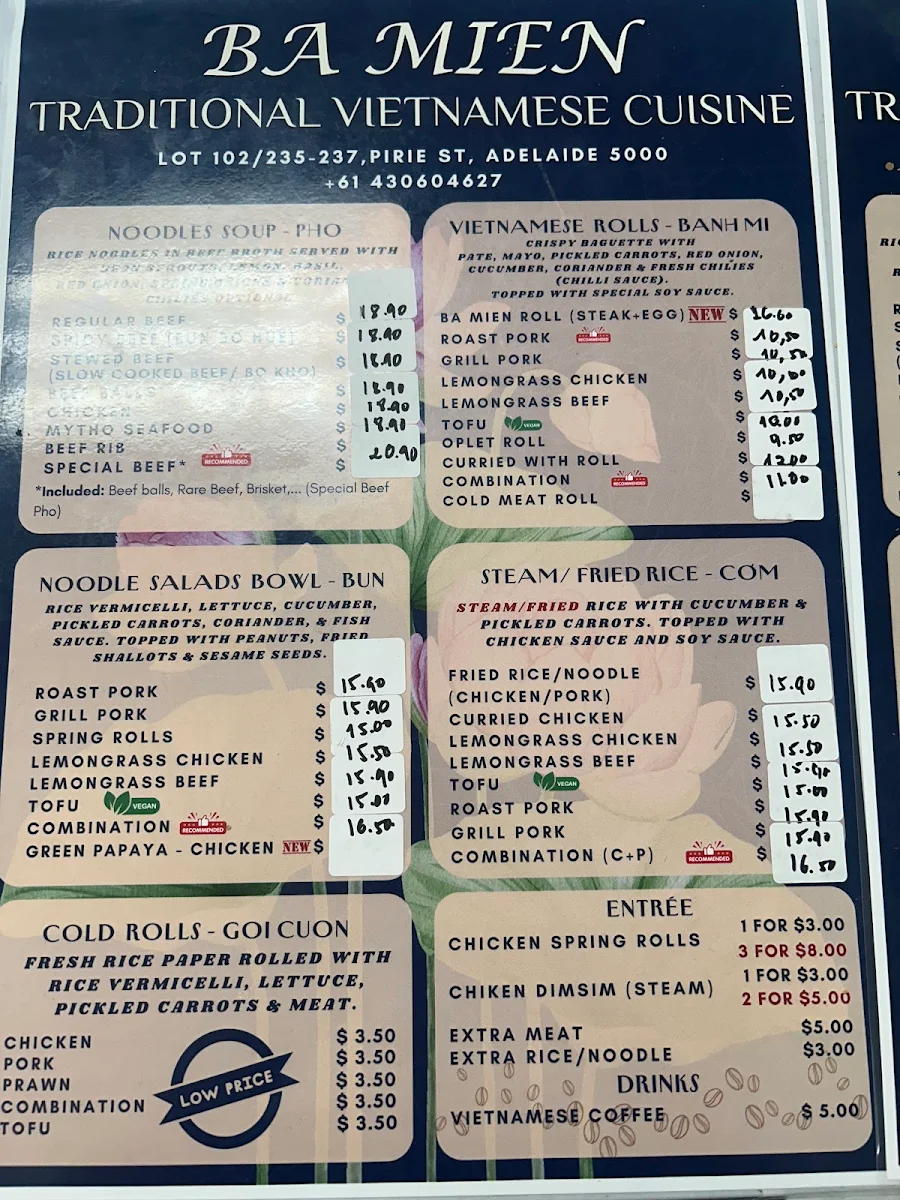 Menu, Ba Mien