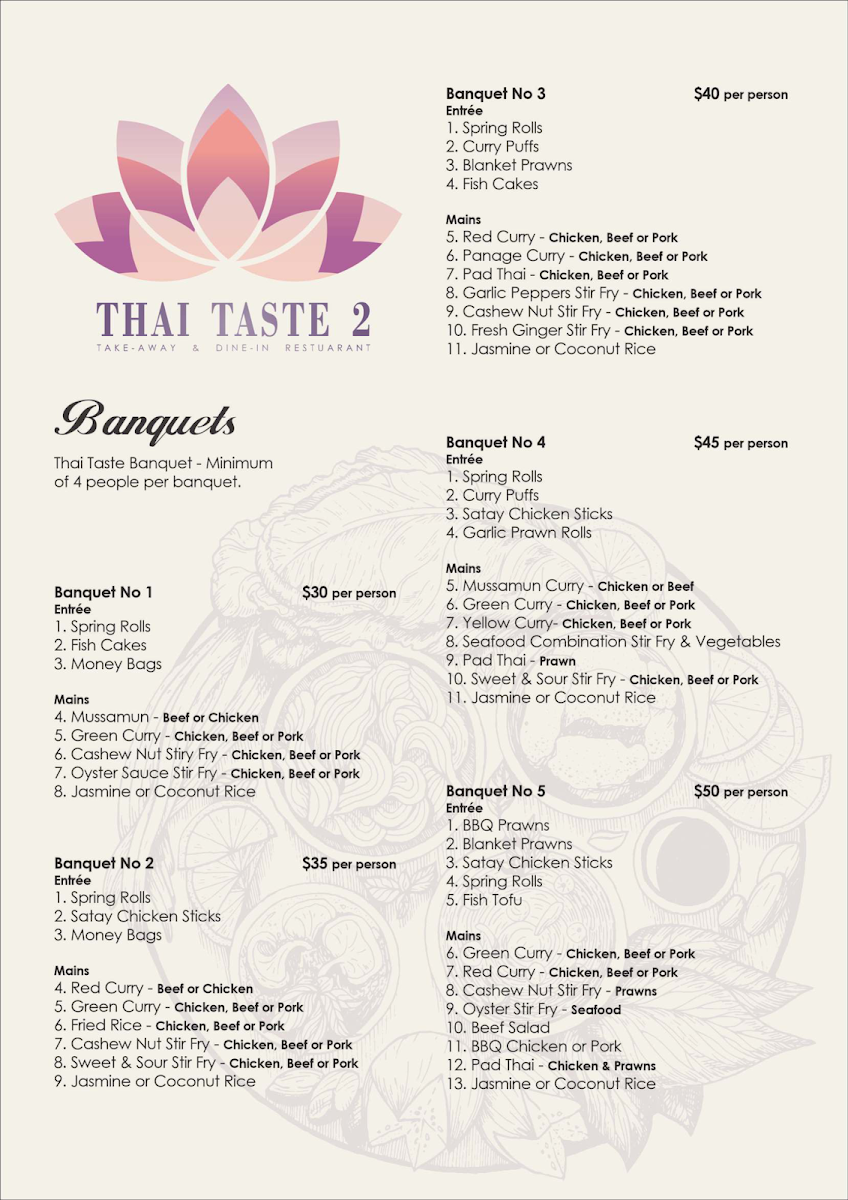 Menu, Thai Taste 2