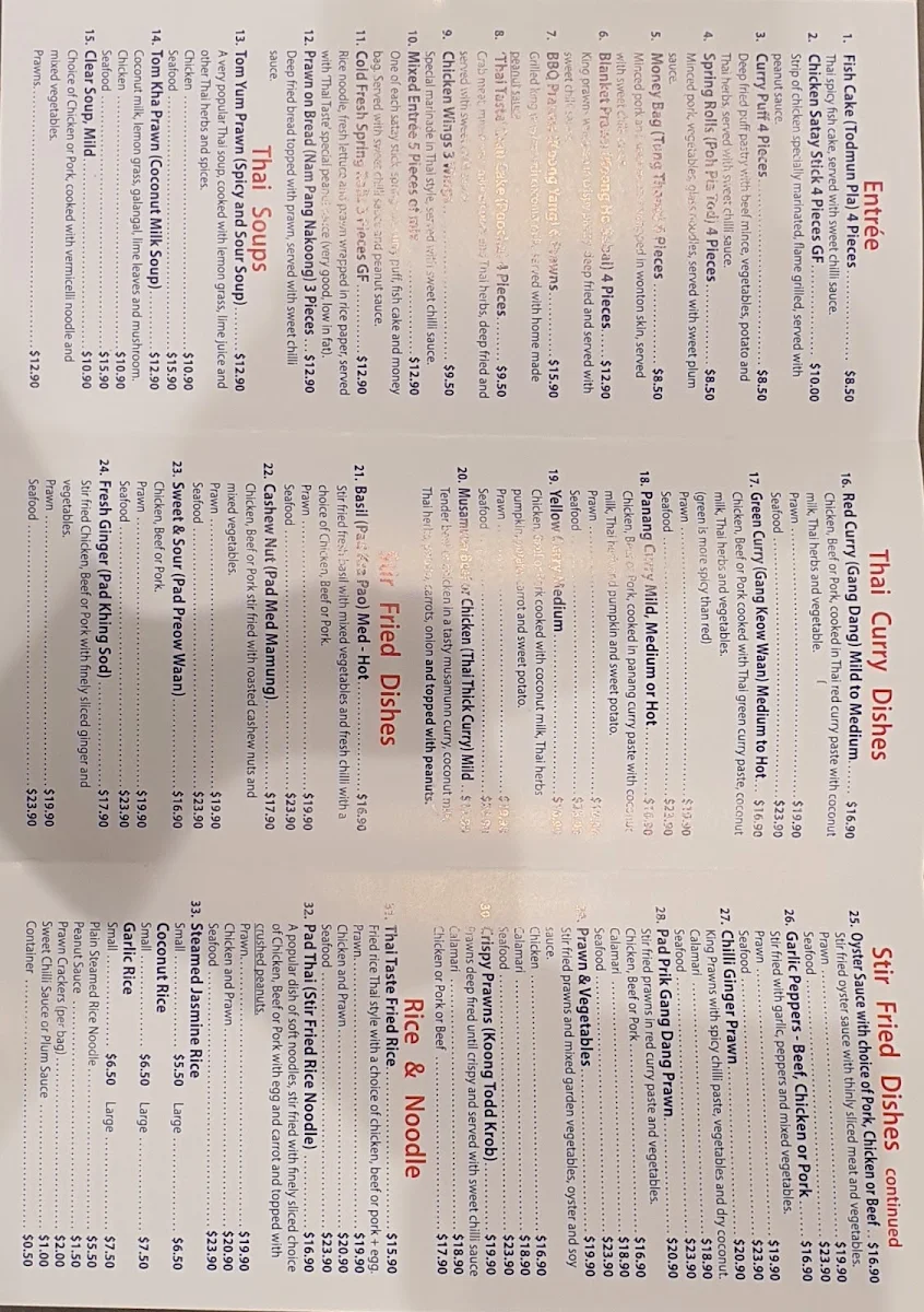 Menu, Thai Taste 2