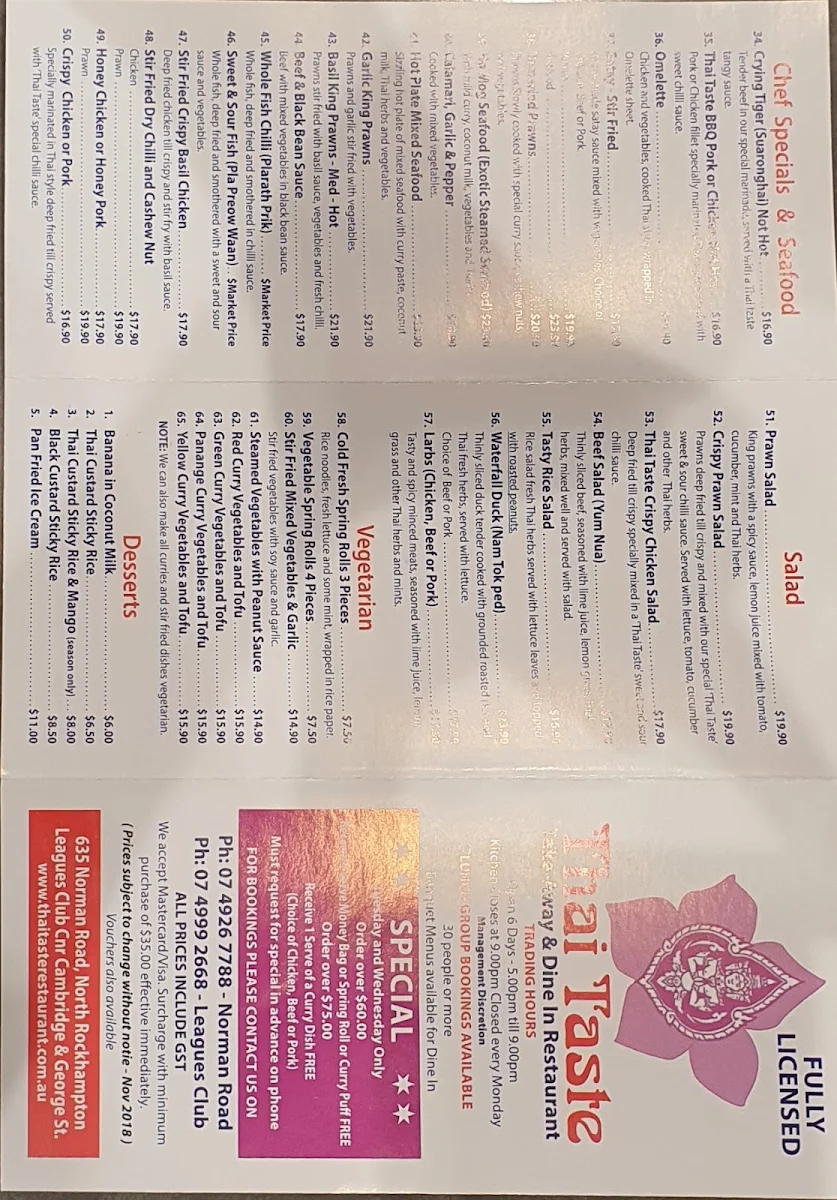 Menu, Thai Taste 2