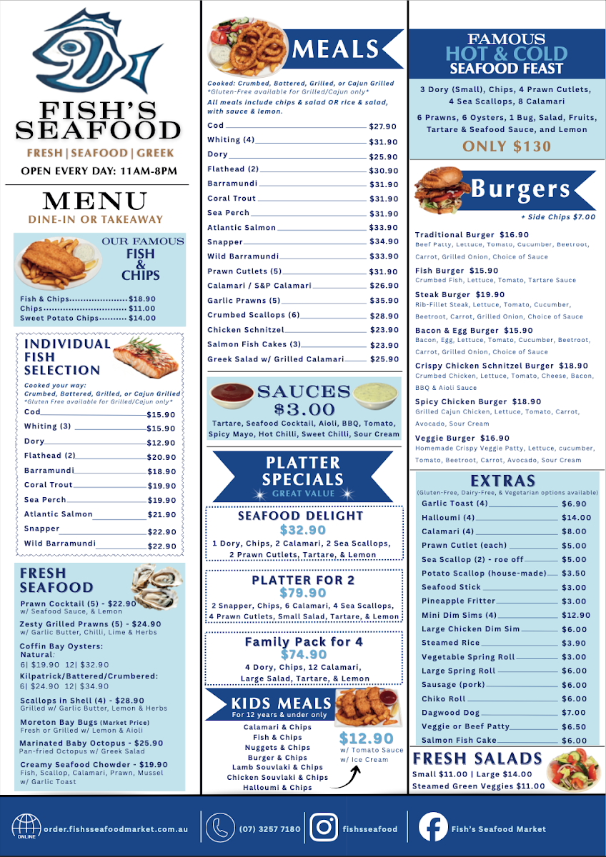 Menu, Fish's Seafood Market
