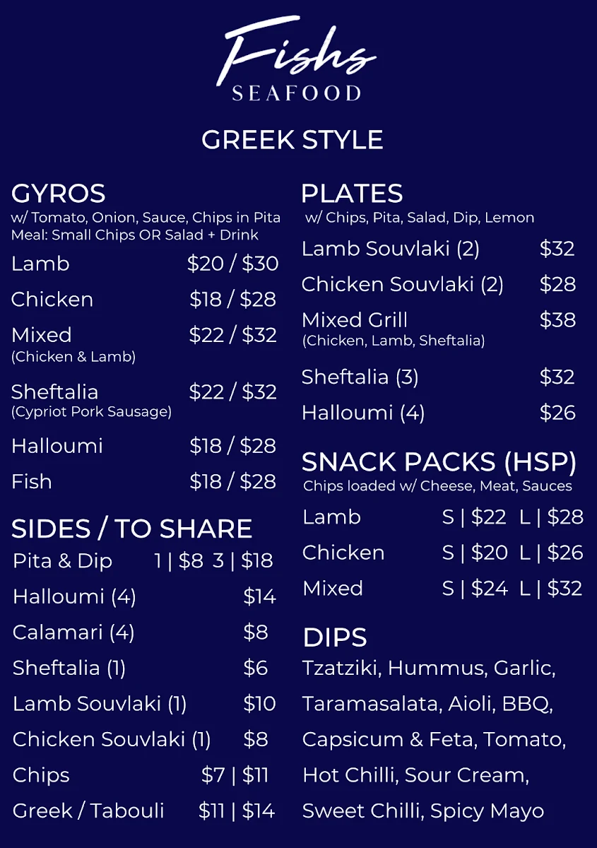 Menu, Fish's Seafood Market