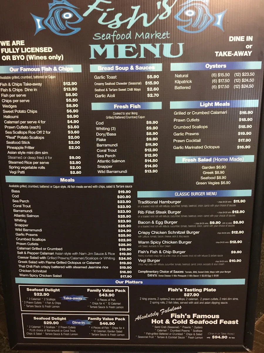 Menu, Fish's Seafood Market