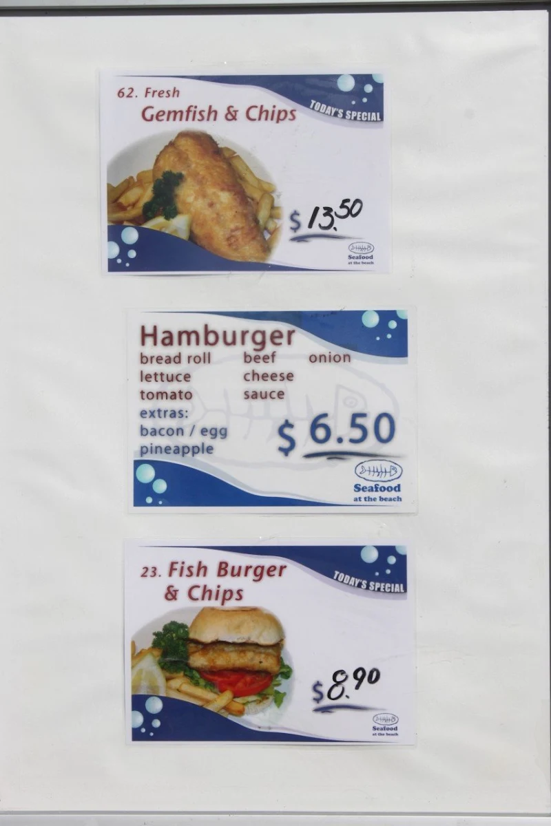 Menu, Seafood at the Beach