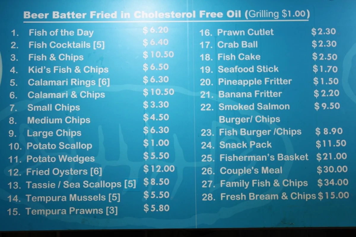 Menu, Seafood at the Beach