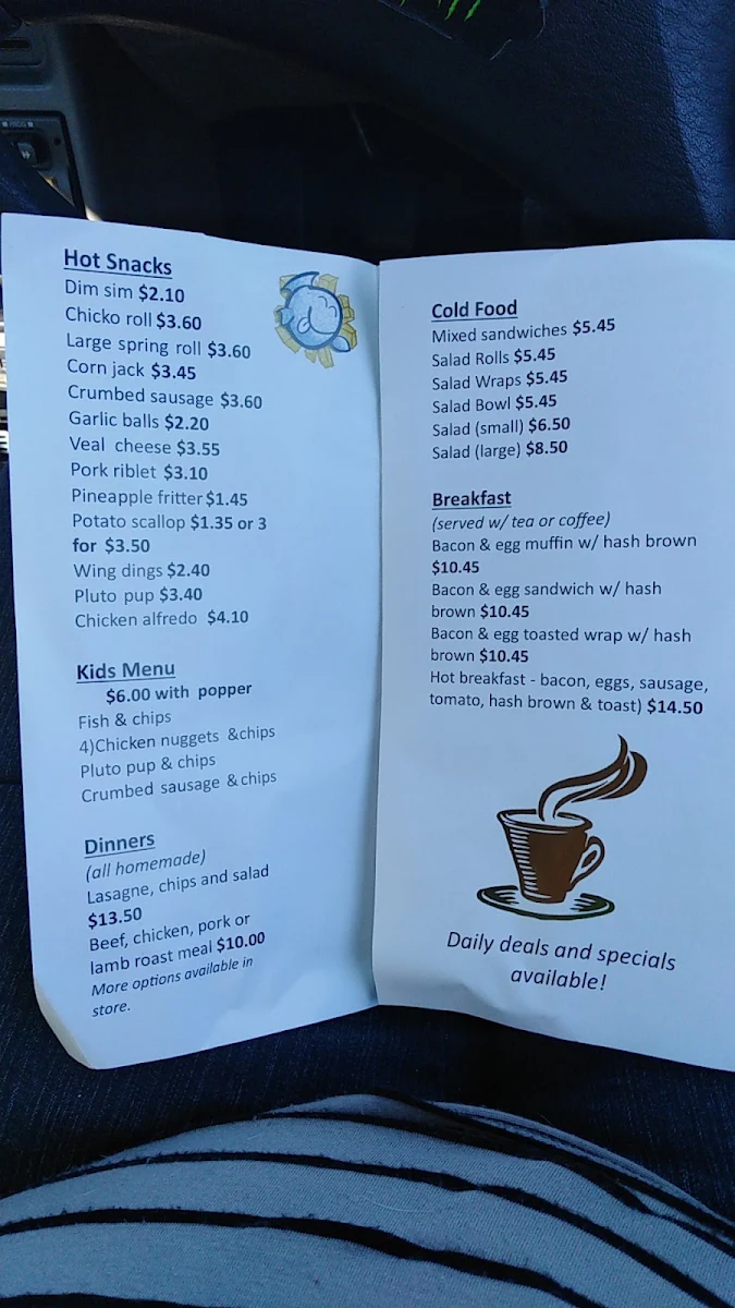 Menu, Eastside Takeaway