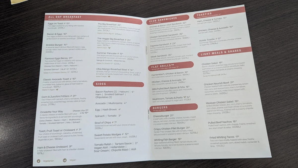 Menu, The Coffee Club (Mango Hill)