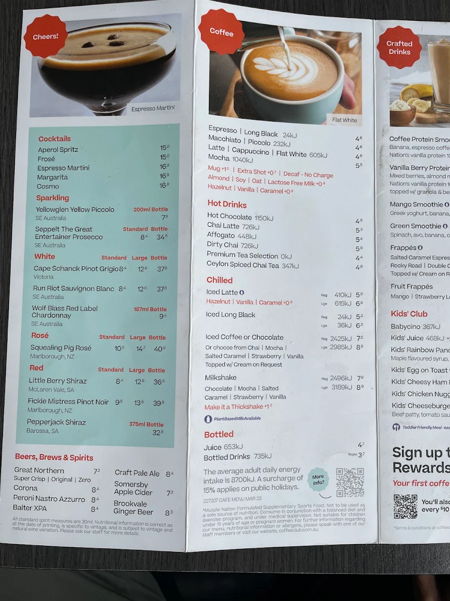 Menu, The Coffee Club (Mango Hill)