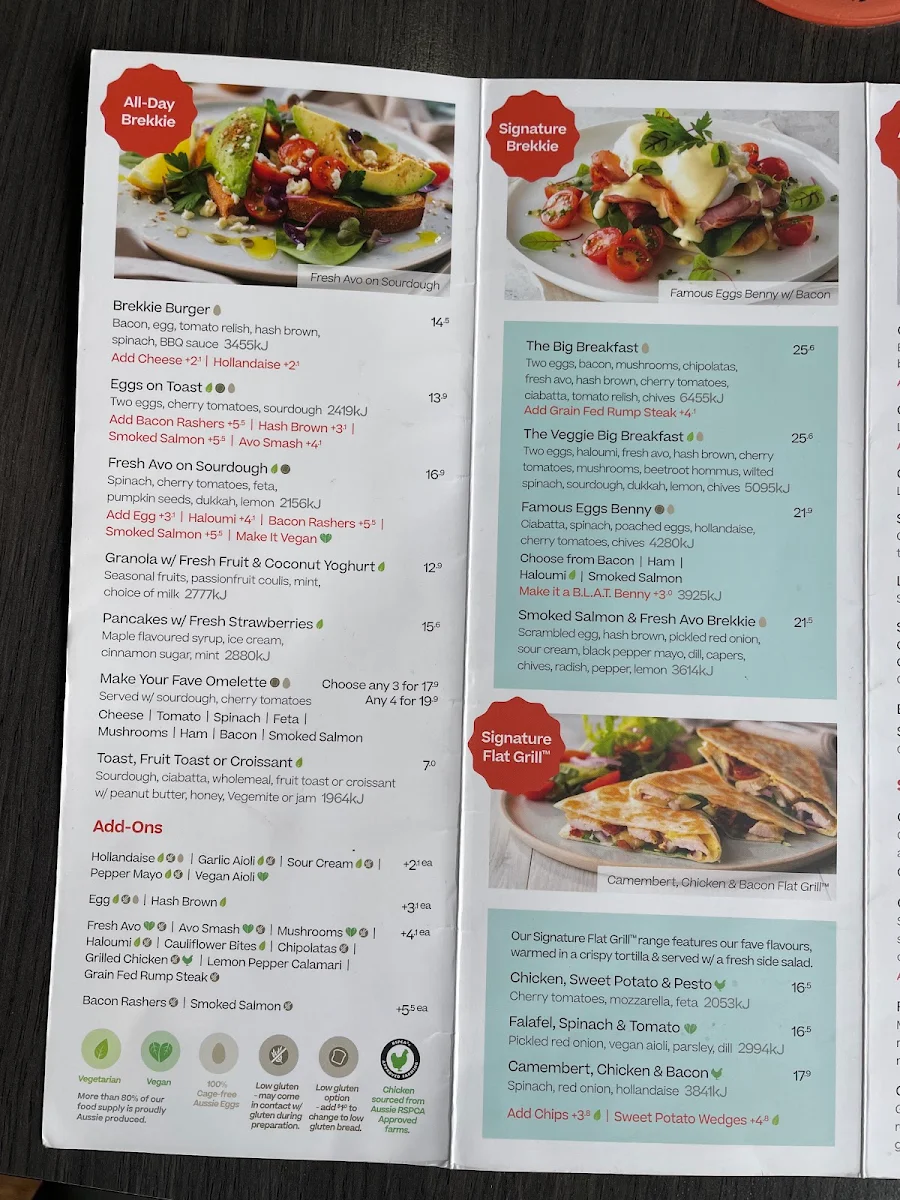 Menu, The Coffee Club (Mango Hill)