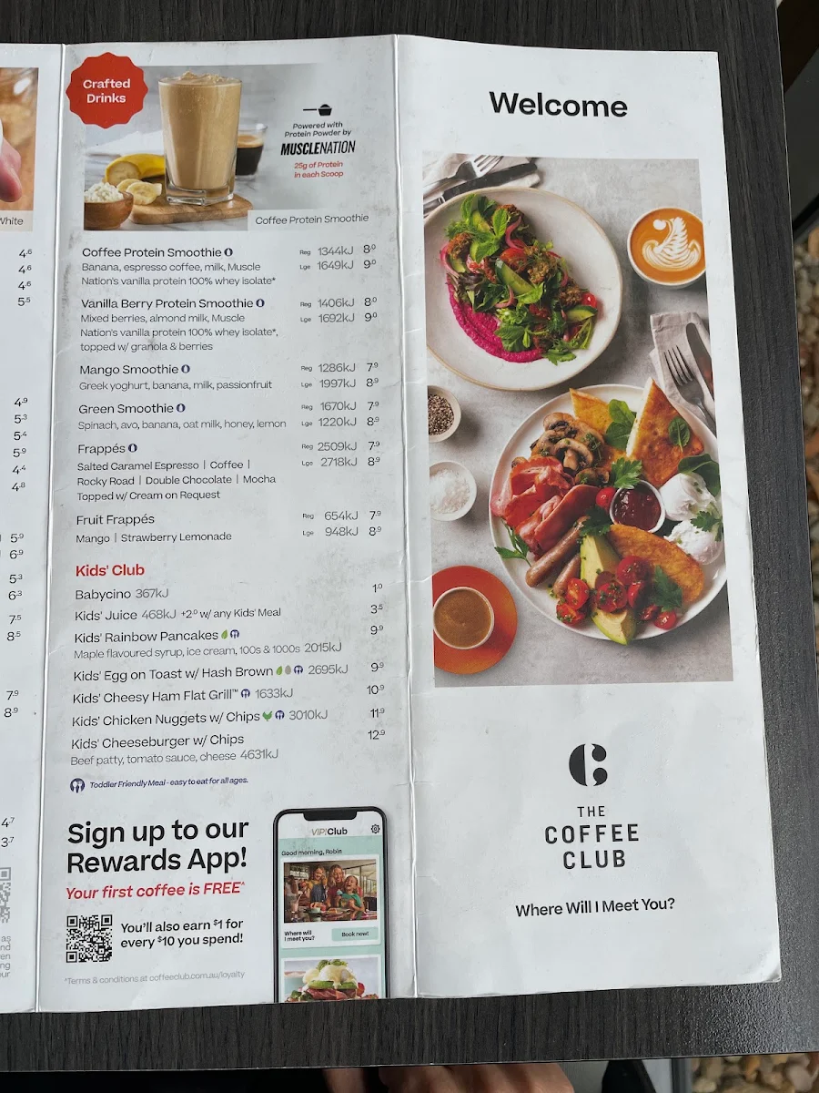 Menu, The Coffee Club (Mango Hill)