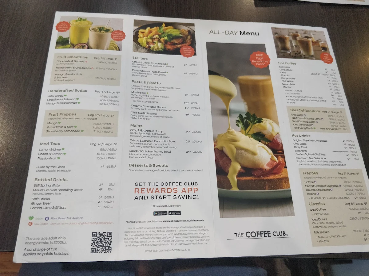 Menu, The Coffee Club (Mango Hill)