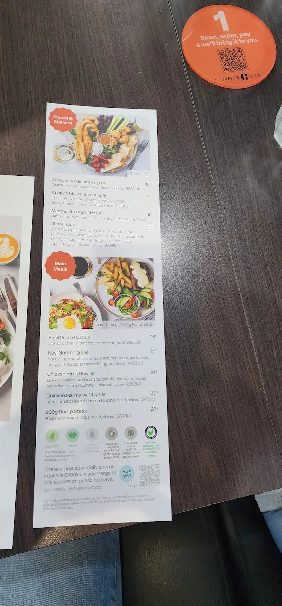 Menu, The Coffee Club (Mango Hill)