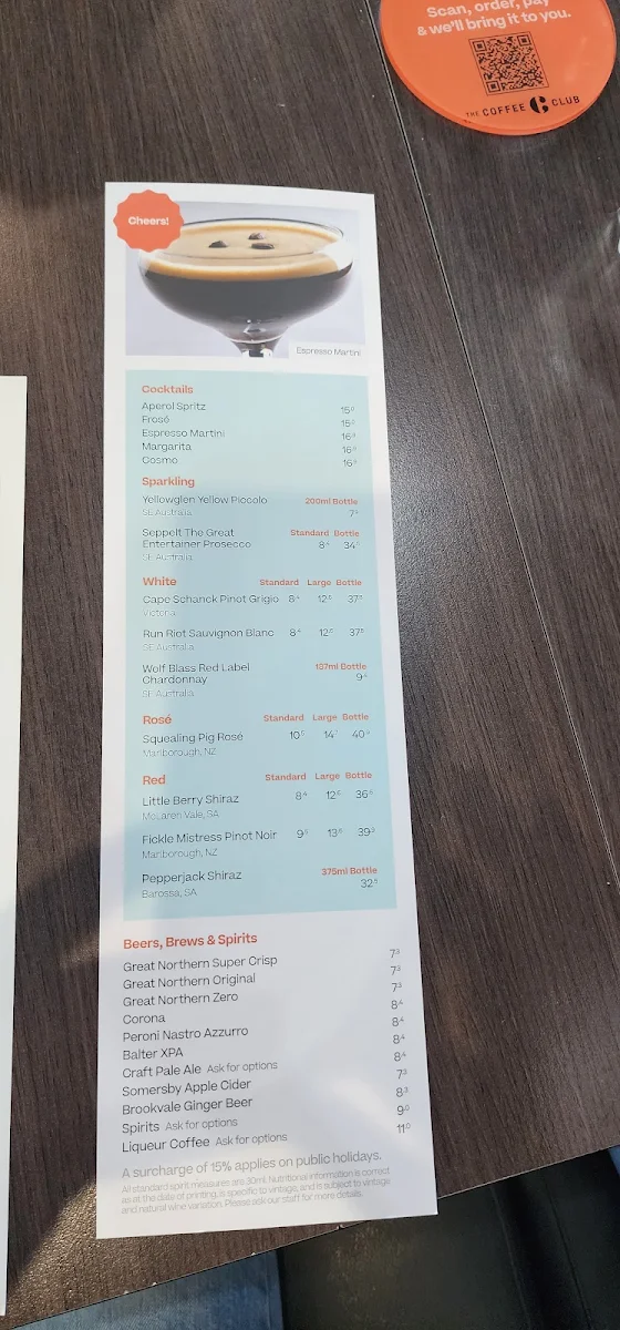 Menu, The Coffee Club (Mango Hill)