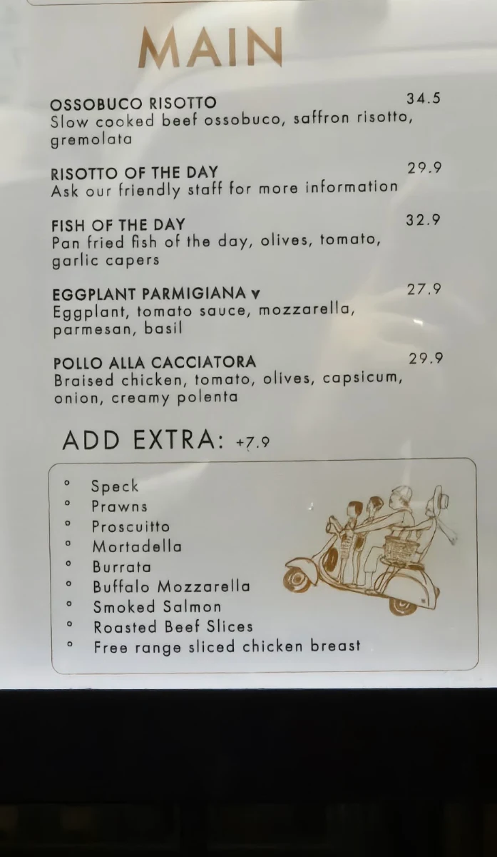 Menu, Brunetti Oro Flinders Lane