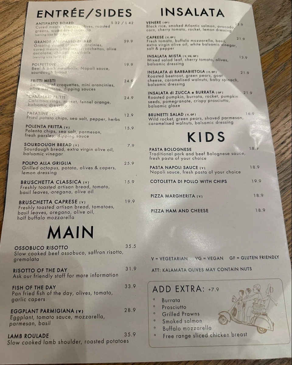 Menu, Brunetti Oro Flinders Lane