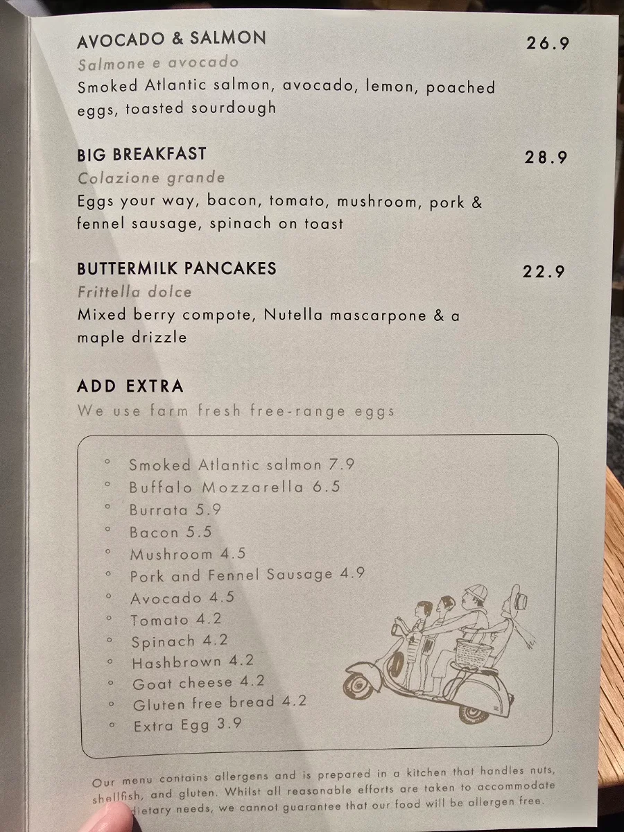 Menu, Brunetti Oro Flinders Lane