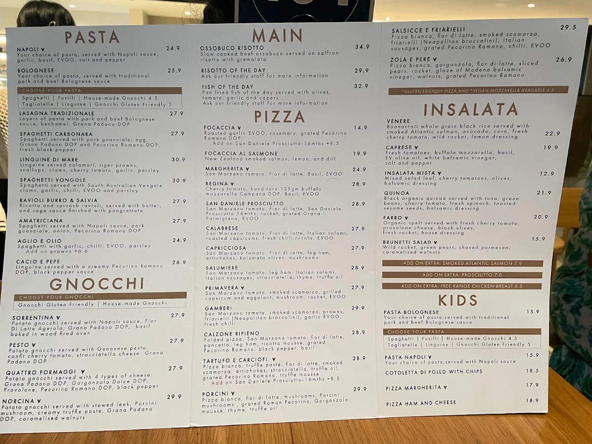 Menu, Brunetti Oro Flinders Lane