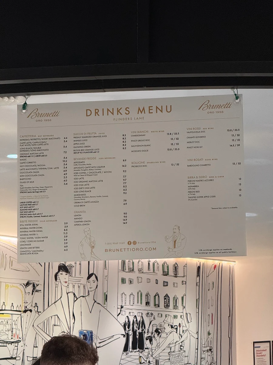 Menu, Brunetti Oro Flinders Lane